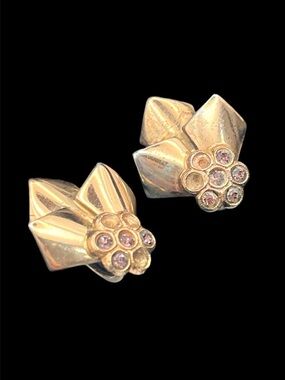 Gold over sterling silver pale pink purple rhinestone screw earrings vintage